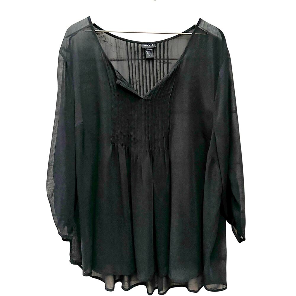 TORRID Black Georgette Pleated Blouse Top Womens Plus Size 3 (3XL) Sheer